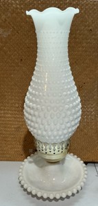 Vintage Fenton style Hobnail white milk glass electric hurricane lamp