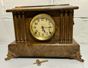 Antique Seth Thomas mechanical mantle clock- Architectural pillar style with winding key