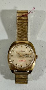 1970s vintage Helbros electronic watch with gold tone expansion band