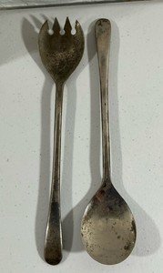 Vintage Italian silver plated salad serving spoon and fork set
