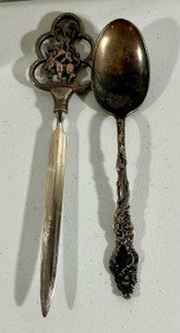 Vintage ornate serving spoon & western cowboy theme letter opener