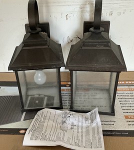 Matching pair of outdoor wall lanterns, oil rubbed bronze finish