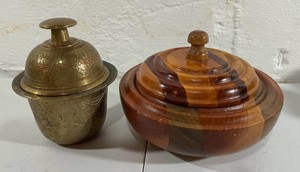 Indian Brass Bell Wood Cover Trinket Jewelry Dish box