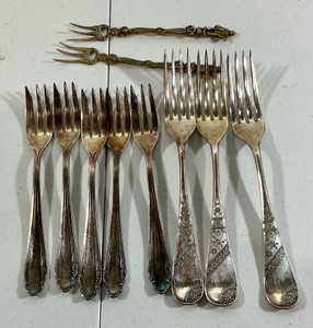 Antique Ornate forks silverware silver plate Hardman & Sons G.A.G. Hallmark, Italy Pickel