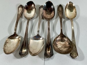 Lot of 6 Serving Spoons silverware Silver Plate Rockford, WM Rogers