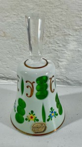 Vintage Czechoslovakia Cut Glass Bell Bohemia Green White