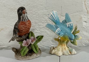 Vintage Blue bird and Robin figures Porcelain Japan