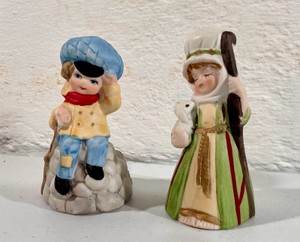 Collectable Ceramic Figural bells Boy And Girl Shepherds Jasco Japan