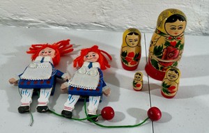 Collectable Christmas Pull Toys Russian nesting doll, Kurt Adler Wood raggedy anne