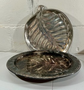 Vintage Serving platters Footed Trays Silver Tone Pewter Leaf Cuisinart Towle