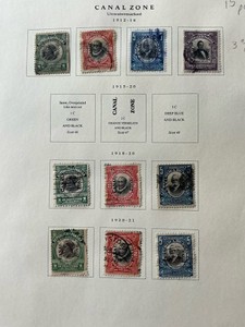 Stamps 1912-1921 Canal Zone UnWatermarked Scott 38, 39, 40, 41, 52 - 57 Postage lot sheet
