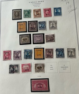 Stamps 1924- 1926 Unwatermarked Perforated 11 Canal Zone Scott 70 - 93 and 96 mint and used sheet postage