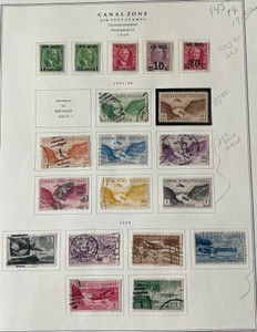 Stamps 1929 Canal Zone Air Mail Scott C1 to C5 plus1939 postage collection