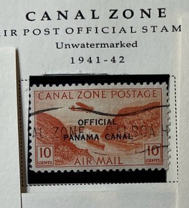 Stamp 1941 Canal Zone Air Post Official Panama Canal overstamp Scott C02
