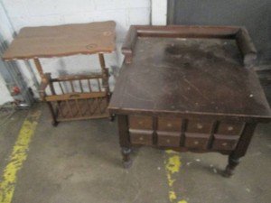 End table, handles included but removed and a magazine stand end table