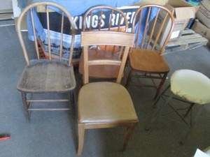 4 Wood chairs and a stopl