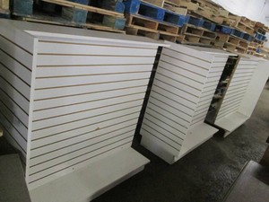 3 double sided slat wall sections, with one end cap one each, 55 wide 24 deep