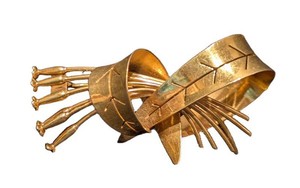 SR - Gold Brooch - 18K Yellow Gold Abstract Fan Design