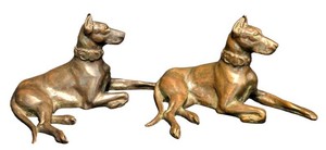 SR - Antique Art Deco Edward Field Sanford Jr. Signed Doberman Dog Bookends, Pair (1913)