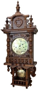 LR - Antique German Wall Clock Embossed Brass Pendulum Bob featuring Neuschwanstein Castle