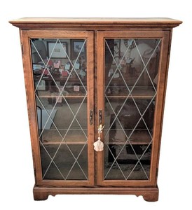 LR - Vintage Glass-Front Display Cabinet - Wood China Cabinet