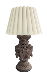 LR - Vintage 38 Ornate Carved Wood Grapevine Table Lamp with Pleated Shade