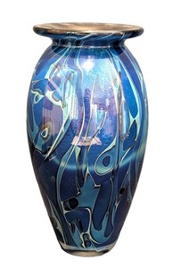 SR - Art Glass Vase - Signed Robert Eickholt Blue Abstract Iridescent