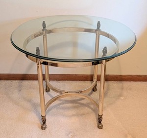 SR - Brass & Glass Side Table - Vintage Ornate End Table