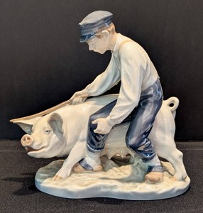 DR - Porcelain Figurine - Royal Copenhagen Farmer & Pig Model 848