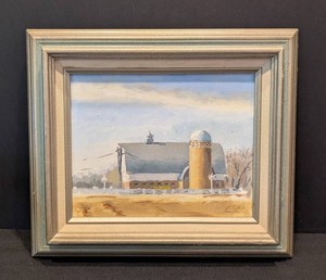 SR - Oil Painting - Signed Farm Landscape on Board, Framed 14 X 12 in