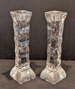 DR - Vintage Orrefors Cruise Clear Crystal 8 Wavy Candlestick Holders - Pair