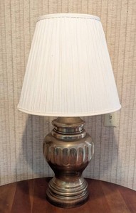 SR - Brass Table Lamp With Pleated Shade - 33 in. High