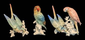 SR - 3-Piece Karl Ens Volkstedt Porcelain Hand-Painted Parrot & Parakeet Group
