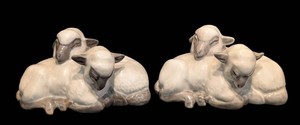 SR - Pair of Vintage Royal Copenhagen Porcelain Two Sleeping Lambs Figurines #2769