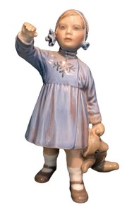 SR - Vintage Dahl Jensen Porcelain Figurine #1152 Girl with Teddy Bear