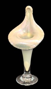 SR - Signed Studio Art Glass Jack-in-the Pulpit Vase Iridescent