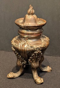 SR - Antique Renaissance Revival Patinated Bronze Tripod Inkwell
