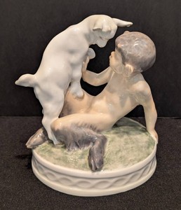 SR - Royal Copenhagen Porcelain Figurine - The Naughty Boy  Cupid & Calf #1012
