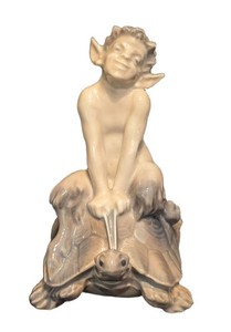 SR - Royal Copenhagen Porcelain Figurine Faun Riding a Tortoise Model #858 - Designed by Christian Thomsen - Vintage Danish Collectible