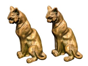 SR - Pair of Vintage Jennings Brothers Bronze Art Deco Style Seated Cat Bookends