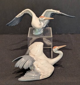 SR - Porcelain Crane Figurines - Vintage Lladro Pair