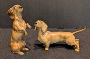 SR - Vintage Porcelain Dachshund Figurines - Lorenz Hutschenreuther Pair