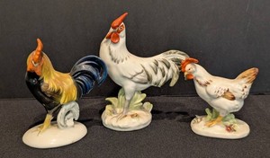 SR - Vintage Rooster Figurines - Rosenthal & Von Schierholz 3-Piece Set