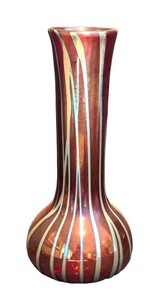 SR - Robert Doring Art Glass Vase - Signed Red Iridescent Striped