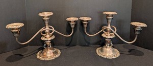 SR - Vintage Silver-Plated Candleholders - Wallace 3-Light Candelabra Pair