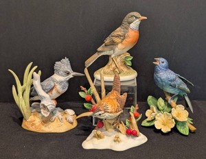 SR - Vintage Bird Figurine Collection - Vintage Lenox Marsh Wren & 3 Others (Lot of 4)