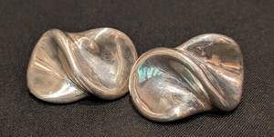 SR - Sterling Silver Clip-On Earrings - Mexico 925 Taxco, 1.75 X 1.25 in