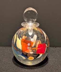 SR - Art Glass Bottle - Signed Multicolor Abstract Design