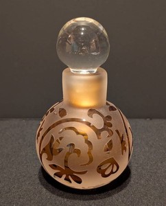 SR - Art Glass Perfume Bottle - Frosted Floral Overlay With Orb Stopper