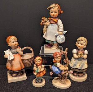 SR - Lot of 5 Vintage Goebel M.I. Hummel Porcelain Figurines - Including Weary Wanderer, Meditation, & Apple Tree Girl